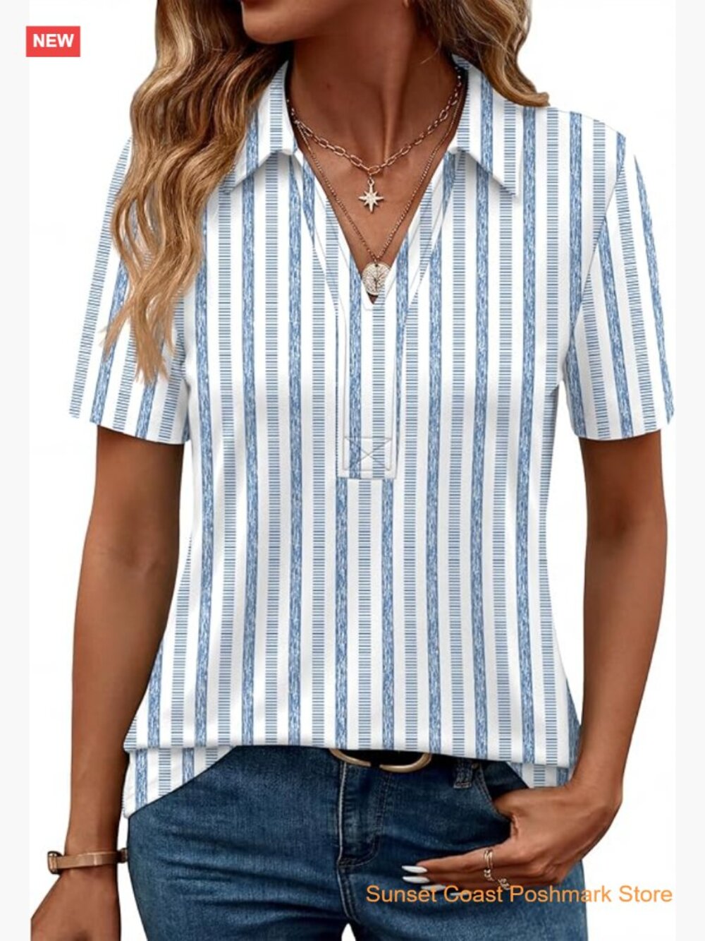 Short Sleeve V-Neck Polo Shirts Business Casual Collared Tops Dressy Johnny